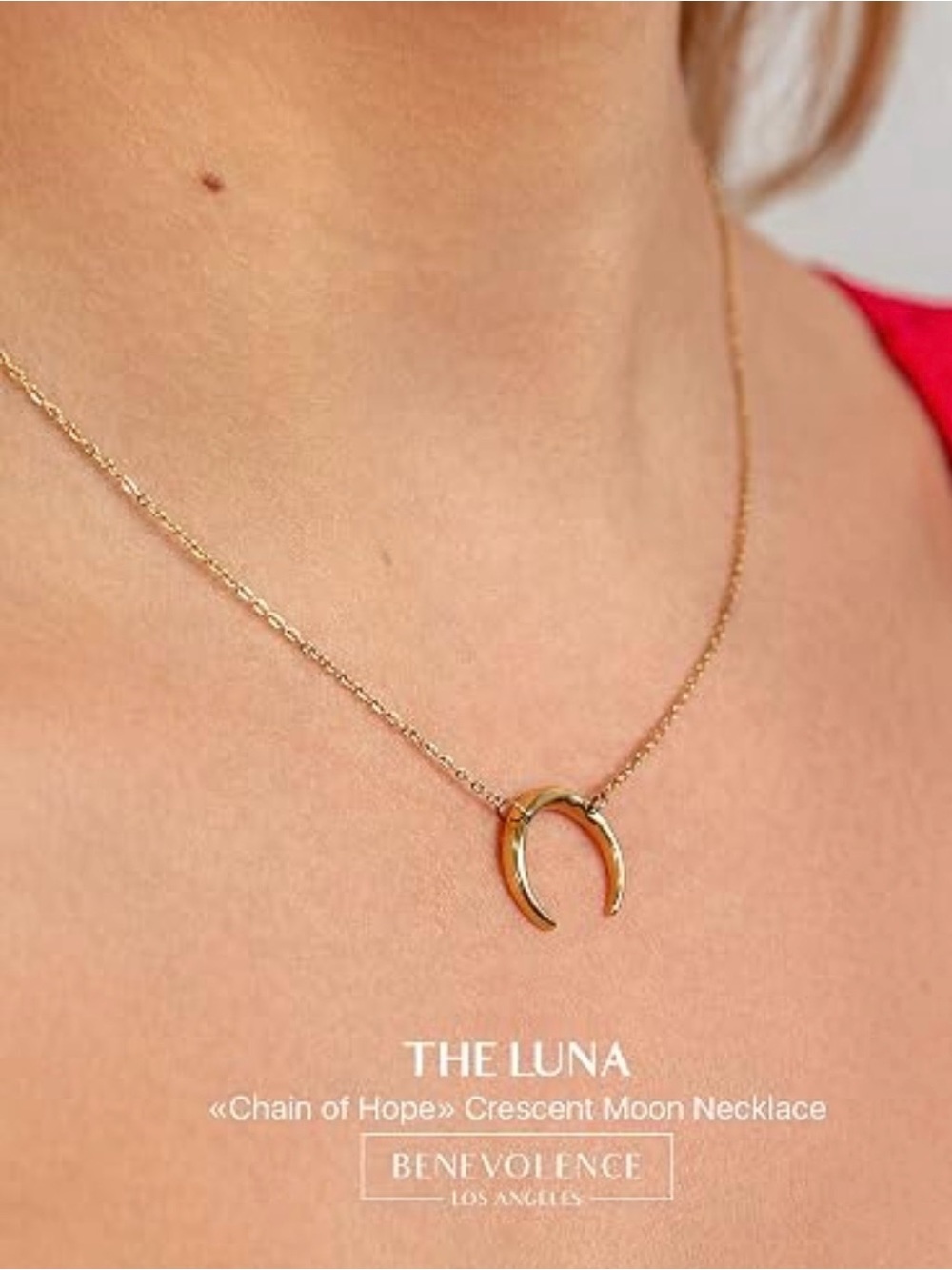 Benevolence LA Luna Half Moon Necklace Crescent 14k Gold Plated Double Horn